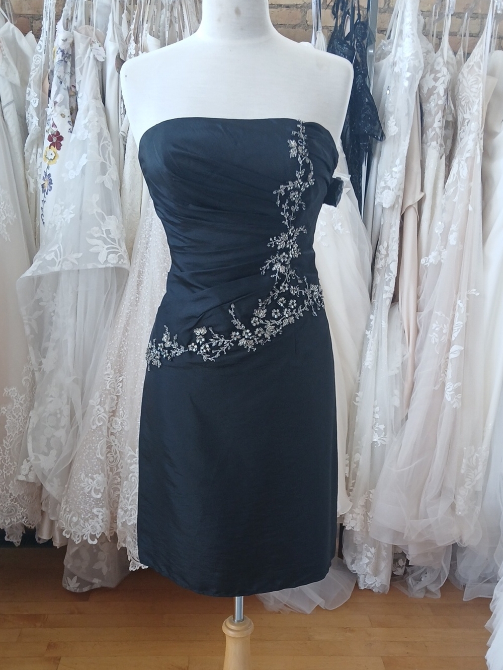Strapless Black Embroidered Cocktail Dress